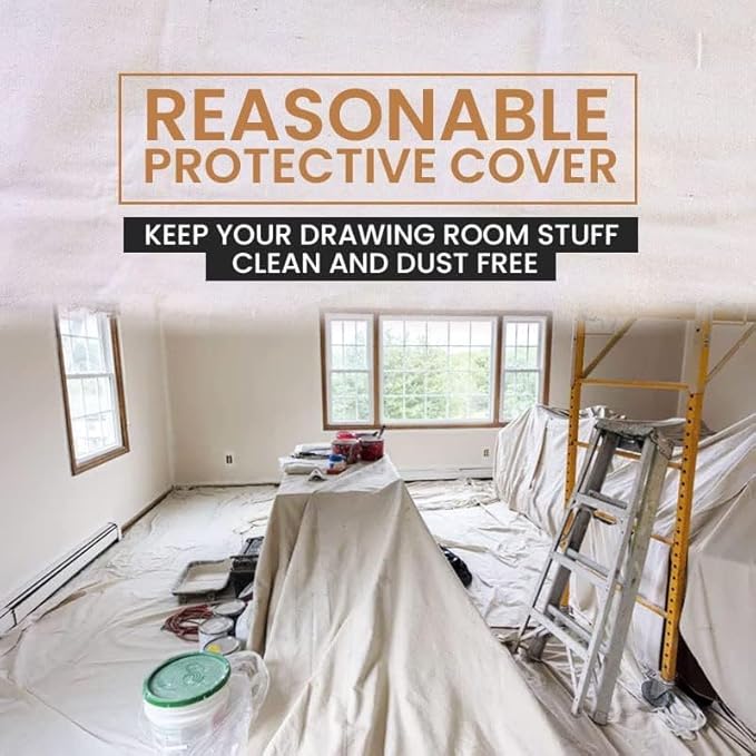 ZUPERIA Canvas Drop Cloth for Painting (Size 4' x10' Feet Pack of 4) Painters Drop Cloth for Painting, Furniture & Floor Protection, All Purpose Thick Canvas tarp with Double Stitched Edges