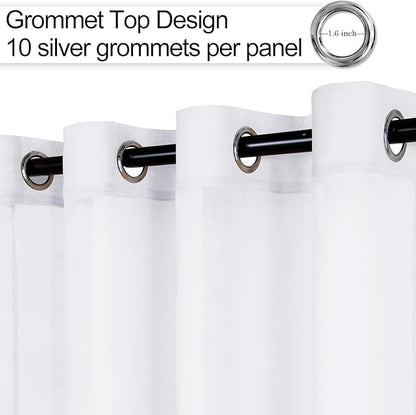 XWZO White Sheer Curtains 63 Inch Length 2 Panels for Living Room with Tiebacks, Light Filtering Faux Linen Voile Grommet Window Curtains for Living Room, Farmhouse, Study, 60 x 63 Inches Length