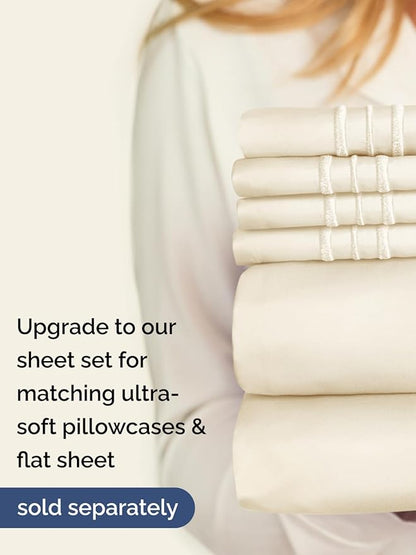 Extra Deep Full Fitted Sheet - Hotel Luxury Single Fitted Sheet Only - Easily Fits 18 inch to 24 inch Mattress - Ultra Soft, Wrinkle & Fade Free w/Extra Deep Pockets - Breathable & Comfy - Off White