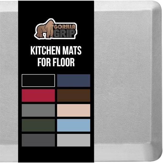 GORILLA GRIP Comfortable Cushioned Kitchen Mats for Floor, 39x20, Waterproof and Stain Resistant Soft Top, 3/4 Inch Thick Ergonomic Standing Desk Anti Fatigue Mat, Foam Supports Feet, Light Gray