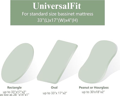 Baby Muslin Bassinet Sheets 3 Pack for Boys & Girls, Soft Breathable Cotton Bassinet Mattress Cover, Universal Fit for Hourglass, Oval, and Rectangle Mattress (Leaf Green)
