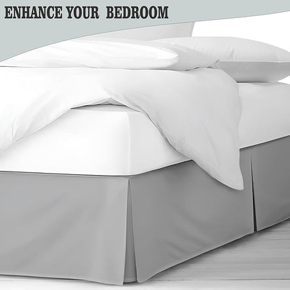 Pleated Bed Skirt King Size, 18" Drop with Platform Design for Secure Fit, Split Corners, Wrinkle-Resistant Microfiber for Modern Stylish Look, Tailored Bedding for Hotel Luxury - Light Grey