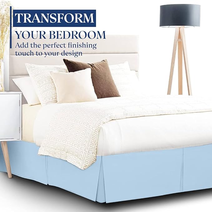SKY BEDDINGS Luxury Pleated Full Bed Skirt with Split Corners - 18 Inch Tailored Drop - Pleated Dust Ruffle - Wrinkle-Free 100% Microfiber - Easy Fit, Soft & Durable - Light Blue
