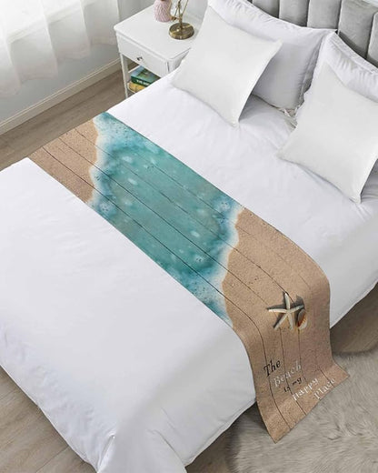 Coastal Ocean Starfish and Shell Sand Bed Runners for Bedroom Hotel,Decorative Bedding Scarf The Beach is My Happy Place Bed End Blanket Bedding Runner Scarves for King Size Bed,102x20in