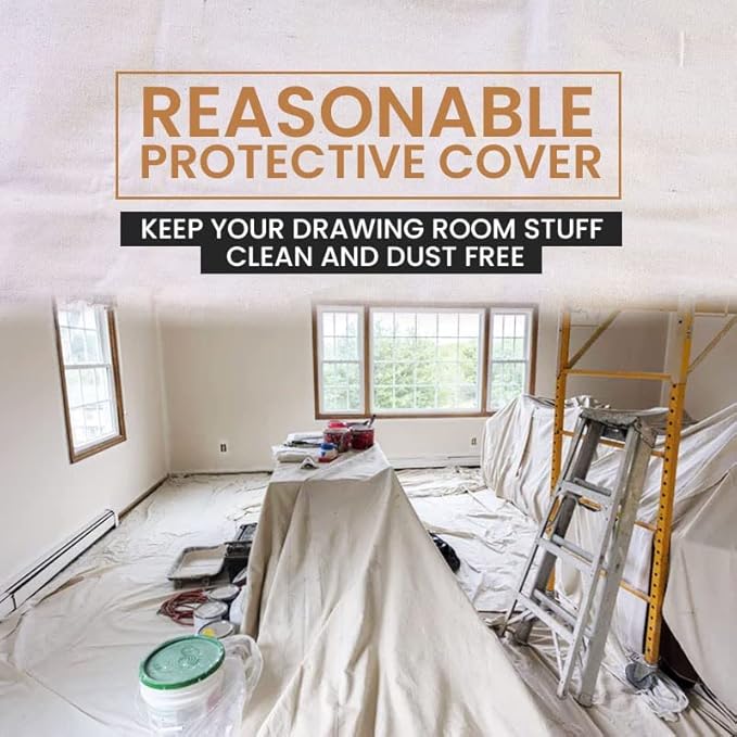 ZUPERIA Canvas Drop Cloth for Painting (Size 4' x 15' Feet Pack of 4) Painters Drop Cloth for Painting, Furniture & Floor Protection All Purpose Thick Canvas tarp with Double Stitched Edges