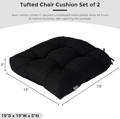Outdoor Chair Cushions 19 x19 Inch,Water Resistant Tufted Seat Cushions 19",Reversible,Weather Resistant,Rounded Back Wicker Chair Cushion for Patio Garden Furniture(Black)