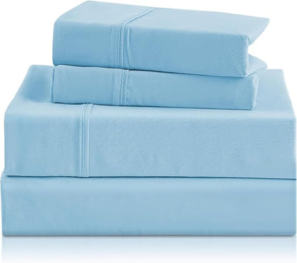 Holtel Luxury Twin Sheet Set - 3 Piece Soft Microfiber Sheets for Twin Size Bed, 16" Deep Pocket Easy Care Wrinkle Free Cooling Bedding Sheet and Pillowcase Set, Sky Blue