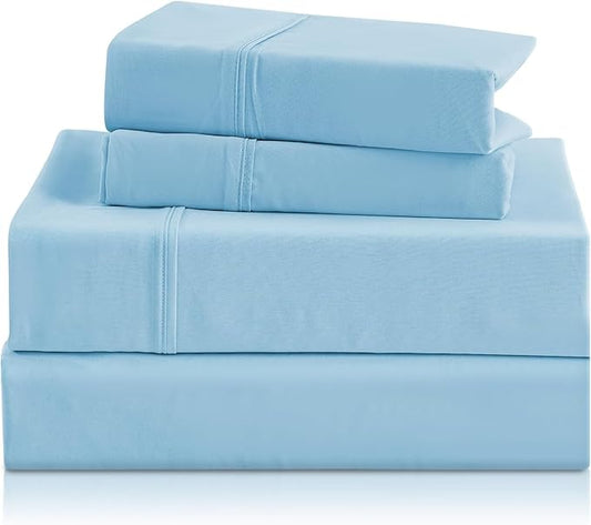 Holtel Luxury Twin Sheet Set - 3 Piece Soft Microfiber Sheets for Twin Size Bed, 16" Deep Pocket Easy Care Wrinkle Free Cooling Bedding Sheet and Pillowcase Set, Sky Blue