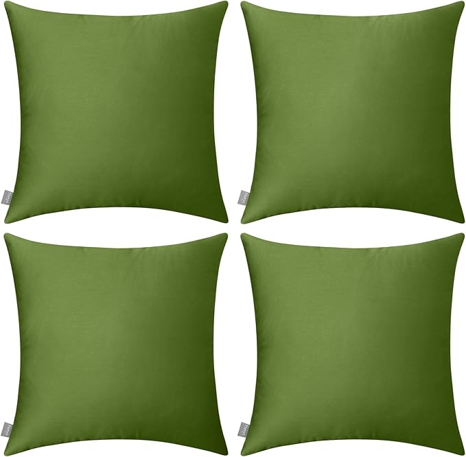 Thmyo 4-Pack 100% Cotton Comfortable Solid Decorative Throw Pillow Case, Square Cushion Cover Pillowcase Sublimation Blank Pillow Covers DIY Throw Pillowcase for Sofa(18x18 inch/ 45x45cm,Olive Green)