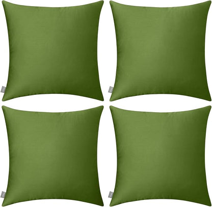 Thmyo 4-Pack 100% Cotton Comfortable Solid Decorative Throw Pillow Case, Square Cushion Cover Pillowcase Sublimation Blank Pillow Covers DIY Throw Pillowcase for Sofa(18x18 inch/ 45x45cm,Olive Green)