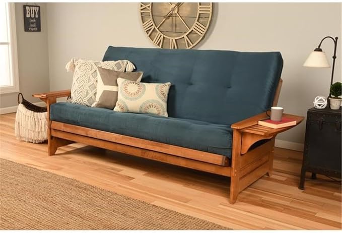BOWERY HILL Full-Size Suede Futon in Blue-Frame Not Included