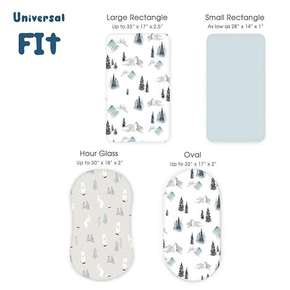 GRSSDER Stretchy Ultra Soft Fitted Bassinet Sheet Set 3 Pack, Universal Fit for Bassinets Baby Cradle Moses Basket Oval Rectangle Mattress Snug and Safe, Cute Wild Forest Mongooses for Baby