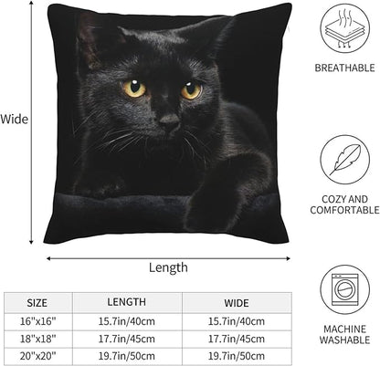 Black Cat Throw Pillow Covers Decorative Linen Pillow Cases Set of 2 Square Cushion Cover for Couch Sofa Bedroom Patio 18x18 Inch