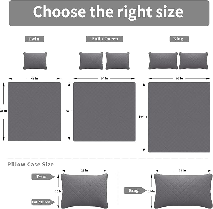 Easy-Going California King Size Reversible Quilt Set with 1 Quilt and 2 Pillow Shams, Soft Bed Quilt Cover, Water Resistant Lightweight Microfiber Bedspread, Stain Resistant, Gray/Light Gray