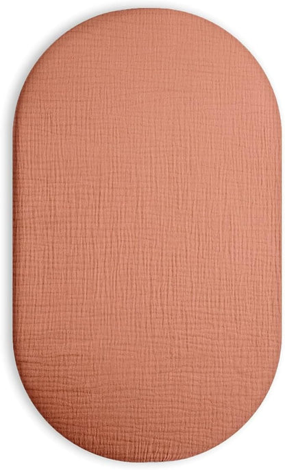 Bassinet Sheet for Baby Boy and Girl, Fitted Sheets for Rectangle, Oval, Hourglass Bassinet Mattress, Muslin Moses Basket Sheets with Neutral Style (Brick)