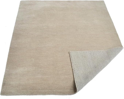 Hand Knotted Loom Wool ECO-Friendly Area Rugs - 6'7''x9'10'', Rectangle, Beige Color, Solid Plain Design, High Pile Thick Handmade Anti Skid Rugs for Living Room (L00111)
