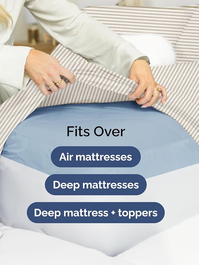 Extra Deep Pocket Full Sheets - 4 Piece Breathable & Cooling Bed Sheets - Hotel Luxury Bed Sheet Set - Soft, Wrinkle Free & Comfy - Easily Fits Extra Deep Mattresses - Deep Pocket Beige Striped Sheets