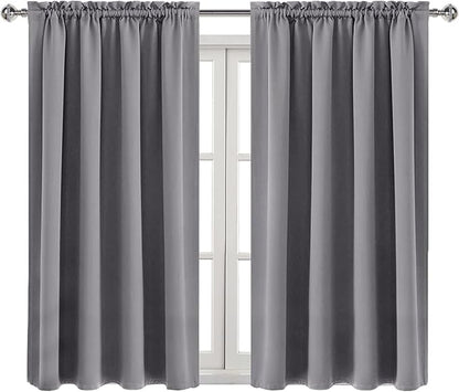 DWCN Grey Room Darkening Blackout Curtains - Thermal Insulated Privacy Energy Saving Window Curtain Drapes 52 x 45 inch Length, Set of 2 Bedroom Living Room Curtains