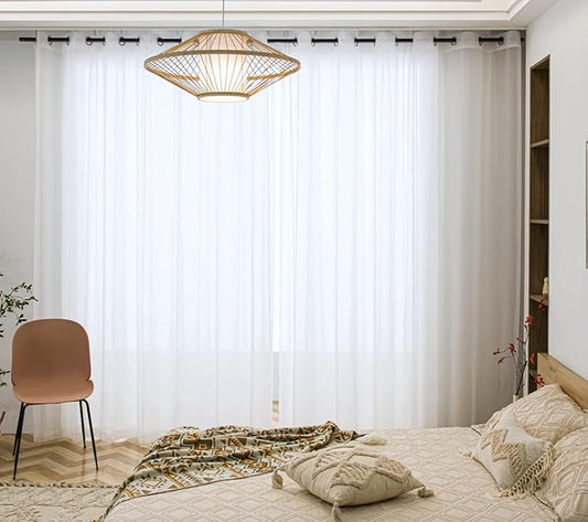 PI Sheer White Long Curtains with Grommets,Elegant Voile Drapes for Room Décor 2 Panels Set (W52 X L120, Optical White)