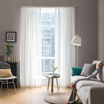 MIULEE 2 Panels Solid Color White Sheer Window Curtains Elegant Window Voile Panels/Drapes/Treatment for Bedroom Living Room (54 X 132 Inches White)