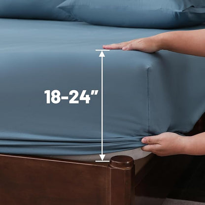 Extra Deep Pocket King Sheets 18-24 Inch 100% Egyptian Cotton 1000 Thread Count Sateen Weave Soft Breathable 4 Pieces（King，Dusty Blue）