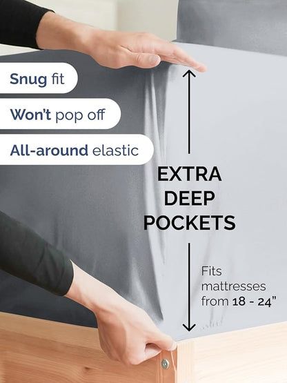 Extra Deep Pocket Twin XL Sheets - 3 Piece Breathable & Cooling Bed Sheets - Hotel Luxury Bed Sheet Set - Soft, Wrinkle Free & Comfy - Easily Fits Extra Deep Mattresses - Deep Pocket Steel Blue Sheets