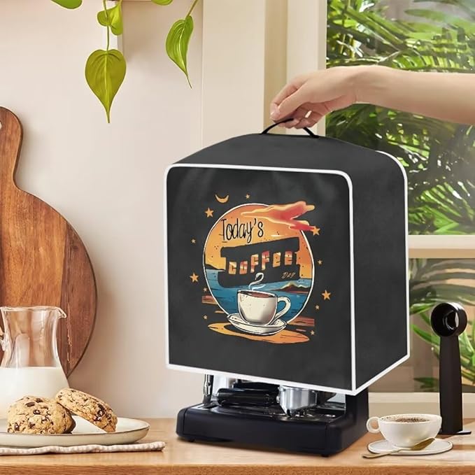 Mumeson Coffee Cup Print Coffee Maker Cover, Blender Dust Cover Juice Machine Protector Covers Kitchen Appliance Case Kitchen Tool with Top Handle