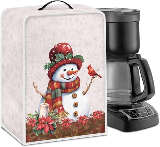 Christmas Coffee Maker Cover, Cute Snowman Cardinal Coffee Dust Protector Washable Foldable