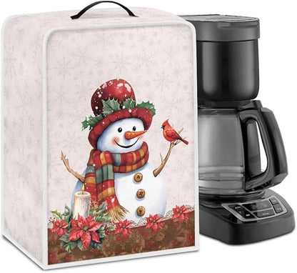 Christmas Coffee Maker Cover, Cute Snowman Cardinal Coffee Dust Protector Washable Foldable