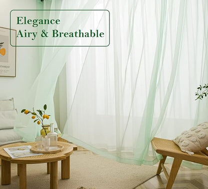 PI Mint Sheer Curtains Grommet Panels, Sheer Voile Light Filtering Window Curtain for Porch/Patio 2 Panels (W52 X L150, Mint Green)