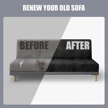 molasofa Leather Like Stretch Futon Slipcover Armless Futon Bed Sofa Cover Furniture Protector with Elastic Bottom, Soft and Washable Futon Cover for Sofa Bed Stay in Place（Medium，Dark Grey）