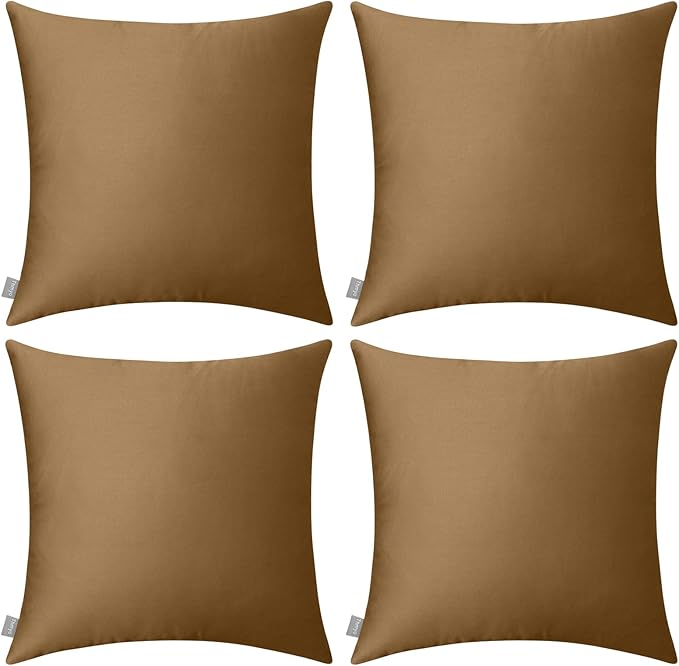 4-Pack 100% Cotton Comfortable Solid Decorative Throw Pillow Case,Thmyo Square Cushion Cover Pillowcase Sublimation Blank Pillow Covers DIY Throw Pillowcase for Couch(22x22 inch/ 55x55cm,Light Coffee)