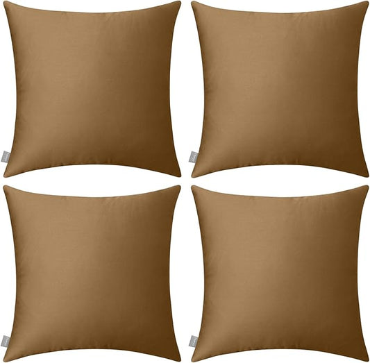 4-Pack 100% Cotton Comfortable Solid Decorative Throw Pillow Case,Thmyo Square Cushion Cover Pillowcase Sublimation Blank Pillow Covers DIY Throw Pillowcase for Sofa(16x16 inch/ 40x40cm,Light Coffee)
