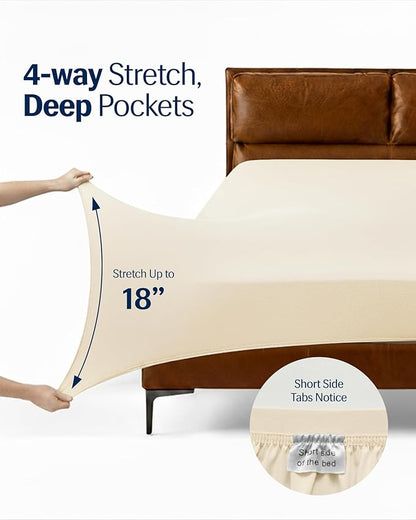 REST® Evercool®+ Starter Sheet Set, King, Ivory, Breathable Bed Sheets for Hot Sleeper and Night Sweats, with Pillowcases, with Ionic+ Self-Cleaning Silver Yarn for Sensitive Skin, 3PCS No Flat Sheet