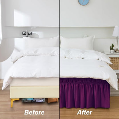 MEILA Queen Bed Skirt, Wrap Around Ruffle Bed Skit for Queen Beds with 18 inch Drop, Elastic Dust Ruffles Easy Fit Wrinkle & Fade Resistant, Purple