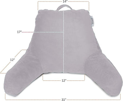 Nestl Reading Pillow with Shredded Memory Foam, Designed for Sitting Up in Bed and Couch, Back and Arms Adjustable Support for Adult & Teens Backrest Pillows for Reading, Washable Cover, Grey Lavender