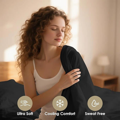 King Size Sheet Set - Luxury 4 Piece Silky Soft & Breathable Cooling Sheets for King Size Bed, 16" Deep Pocket Easy Care Bed Sheet Set Wrinkle Free Bedding Sheet and Pillowcase Set, Black