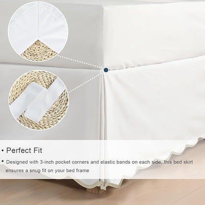HIG Off-White Chic Full Bed Skirt - Easy Fit Scallop Edge Pleated Bedskirts, 14 Inch Drop Anti-Slip Dust Ruffle, Thick Fabric for Enhanced Privacy, Pre-Washed for Long-Lasting Use(N60022)