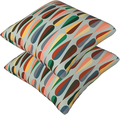 bassyil Mid Century Retro Drop Throw Pillow Covers Decorative Linen Pillow Cases Set of 2 Square Cushion Cover for Couch Sofa Bedroom Patio 18x18 Inch