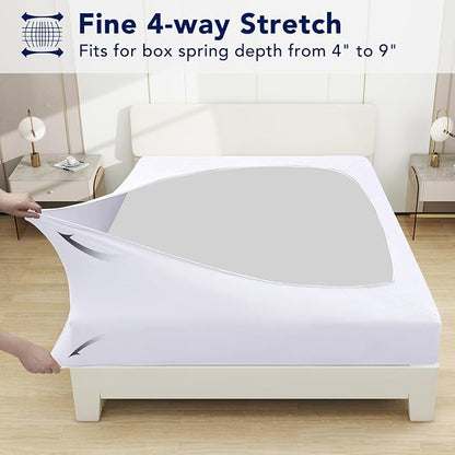 PureFit Stretchy Box Spring Cover King - Elastic Fitted Box Spring Wrap Around 4 Sides, Wrinkle & Fading Resistant Fits King and C-King Size Beds, White