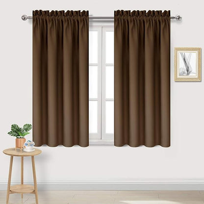 DWCN Blackout Curtains Thermal Insulated Energy Saving Bedroom and Kitchen Curtains Window Treatments, W 38 x L 45 Inch, Set of 2 Brown Rod Pocket Drapes