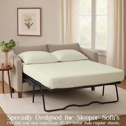 Sleeper Sofa 4 Piece Bed Sheet Set Premium Quality 100% Cotton 500 Thread Count, Smooth & Super Soft Sateen Weave, Extra Soft Bed Sheets, Wrinkle Free, 6 Inch Deep Pocket (Full, Ivory)