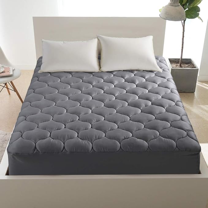 LEISURE TOWN California King Mattress Pad Fitted Quilted Cotton Mattress Cover Cooling Soft Pillow Top Mattress Topper Down Alternative Filling Mattress Protector with 8-21 Deep Pocket (72x84 Grey)
