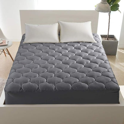 LEISURE TOWN Queen Mattress Pad Fitted Quilted Cotton Mattress Cover Cooling Soft Pillow Top Mattress Topper with Down Alternative Filling Mattress Protector with 8-21 Deep Pocket (60x80 Inche Grey)