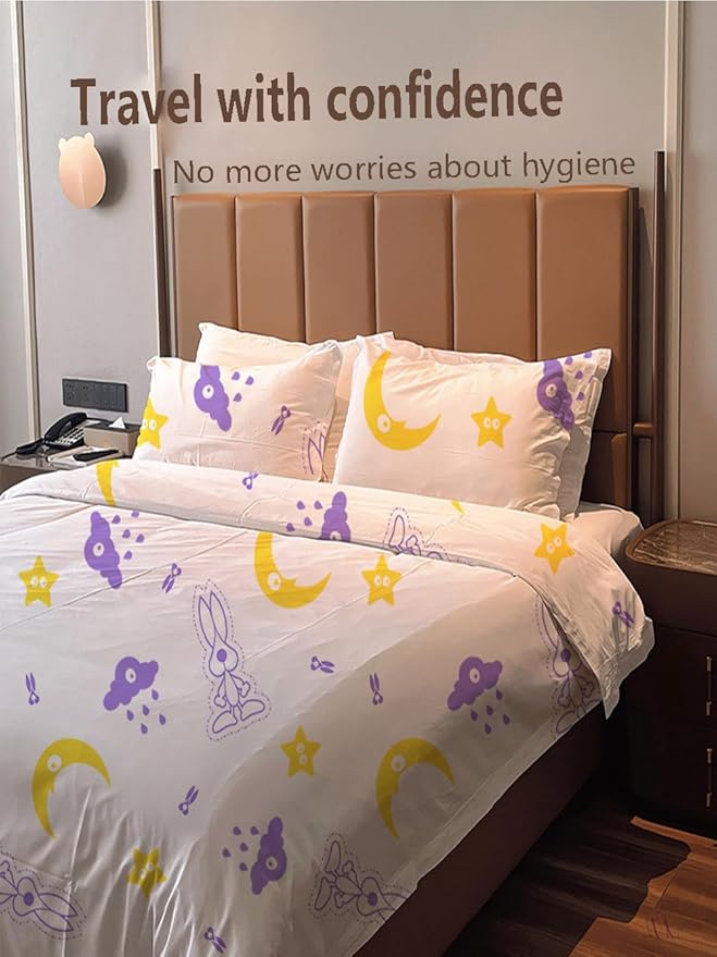 Disposable Travel Set (Duvet Cover, Bed Sheet, Pillow Case), Disposable Bed Sheets - Clean, Safe and Healthy for Your Hotel, Hospital and Business Travel Full (Purple Flower Color 4 pic)