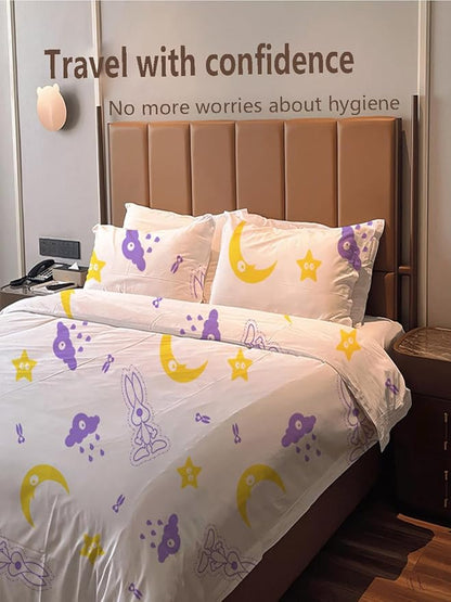 Disposable Travel Set (Duvet Cover, Bed Sheet, Pillow Case), Disposable Bed Sheets - Clean, Safe and Healthy for Your Hotel, Hospital and Business Travel Full (Purple Flower Color 4 pic)