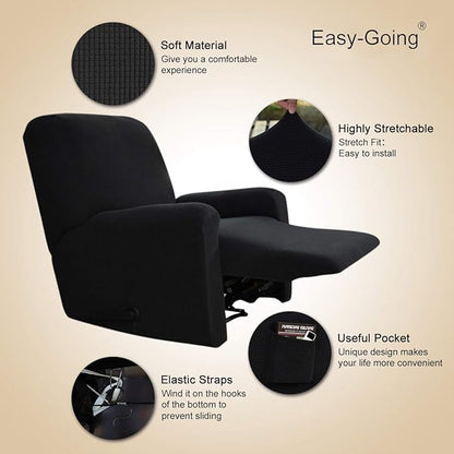 Easy-Going Recliner Stretch Sofa Slipcover Sofa Cover 4-Pieces Furniture Protector Couch Soft with Elastic Bottom Spandex Jacquard Fabric Small Checks(Large,Black)