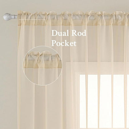 MIULEE 2 Panels Solid Color Sheer Window Curtains Elegant Window Voile Panels/Drapes/Treatment for Bedroom Living Room (54X108 Inches Cream)