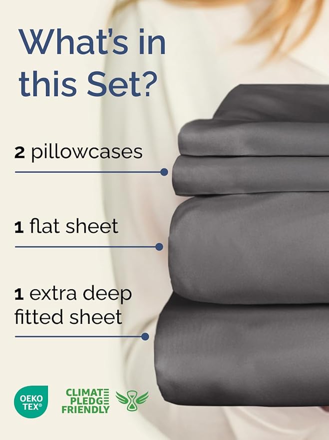 Extra Deep Pocket Cal King Sheets - 4 Piece Breathable & Cooling Bed Sheets - Hotel Luxury Bed Sheet Set - Soft, Wrinkle Free & Comfy - Easily Fits Extra Deep Mattresses - Deep Pocket Dark Grey Sheets