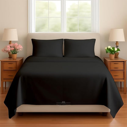Sleeper Sofa 4 Piece Bed Sheet Set Premium Quality 100% Cotton 500 Thread Count, Smooth & Super Soft Sateen Weave, Extra Soft Bed Sheets, Wrinkle Free, 8 Inch Deep Pocket (Full, Black)
